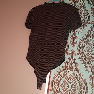 Striped mock neck bodysuit
